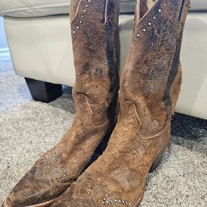 Brown Roughout Leather Custom Cowgirl Boots Elegantly Studded